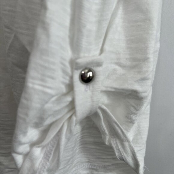 Chicos Womens Ultimate Tee XL Bright White 3/4 Tab Sleeve Silver Buttons Slub - Picture 5 of 8
